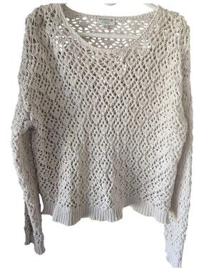 Studio B by Bobeau Cream Open Knit Crochet Pullover Sweater XL